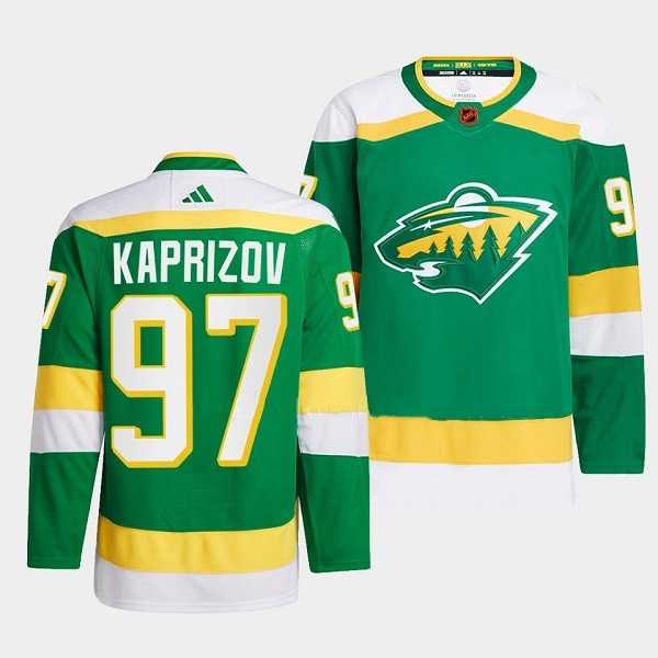 Men%27s Minnesota Wild #97 Kirill Kaprizov Green 2022-23 Reverse Retro Stitched Jersey->minnesota wilds->NHL Jersey